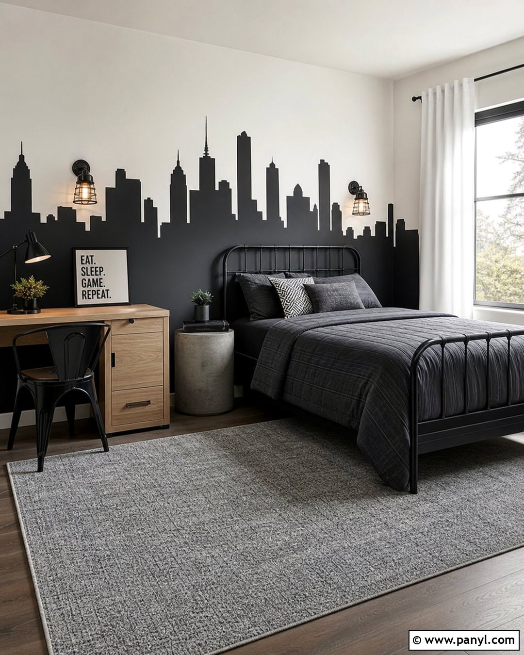 Black And White City Skyline Accent Wall - 35 Black And White Accent Wall Ideas
