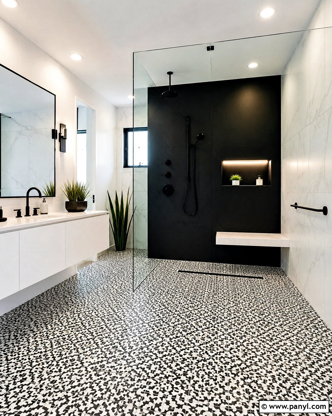 Black And White Curbless Shower Tile - 20 black and white shower tile ideas
