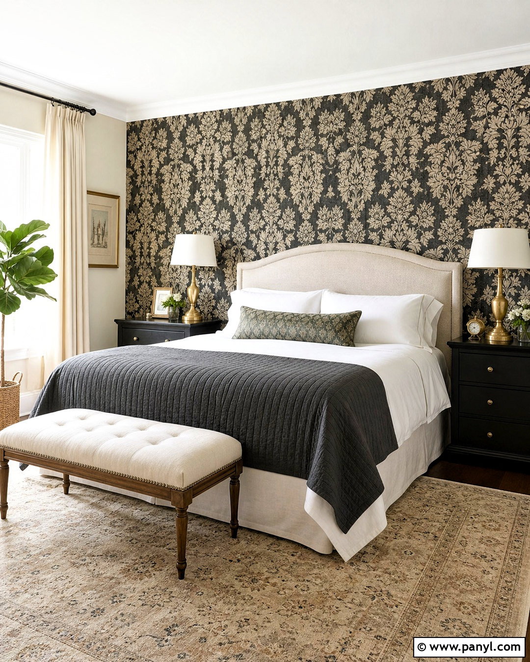 Black And White Damask Wallpaper Guest Bedroom - 20 wallpaper ideas black and white ideas