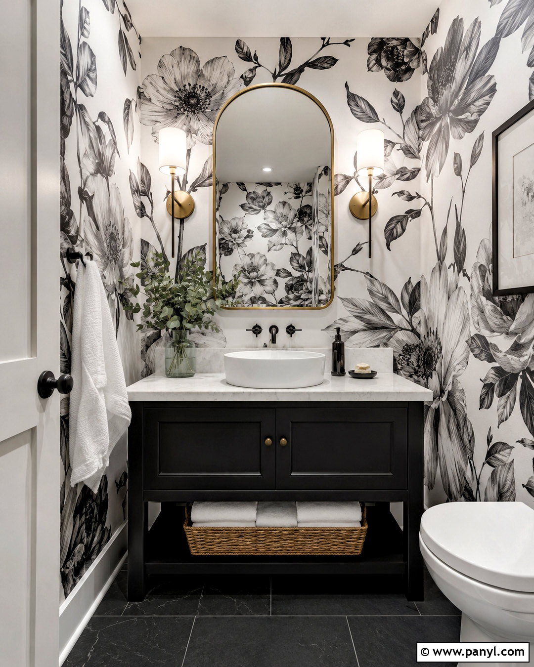 Black And White Floral Powder Room - 20 black and white pattern design ideas