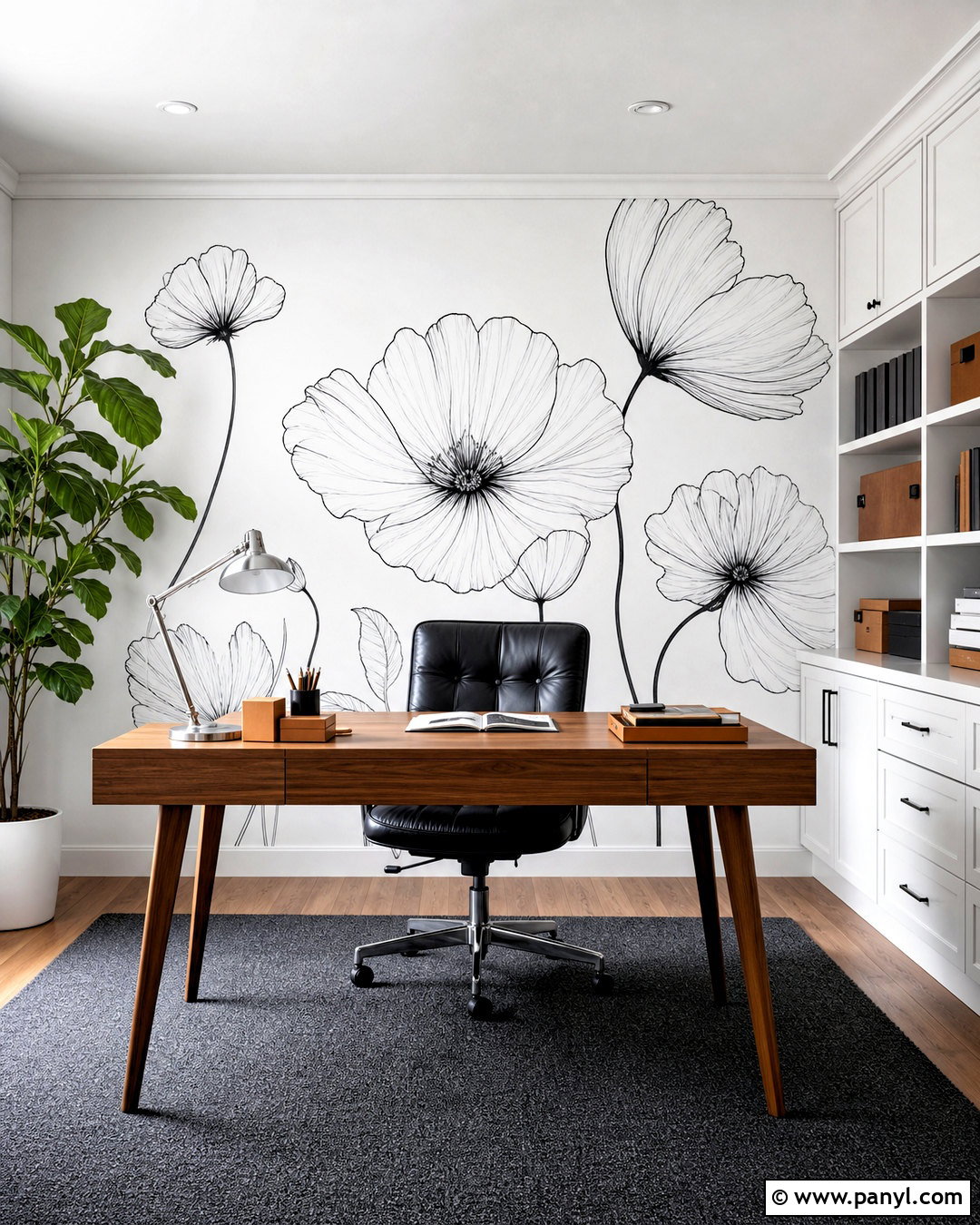Black And White Floral Wall Mural Office - 20 floral wall mural ideas