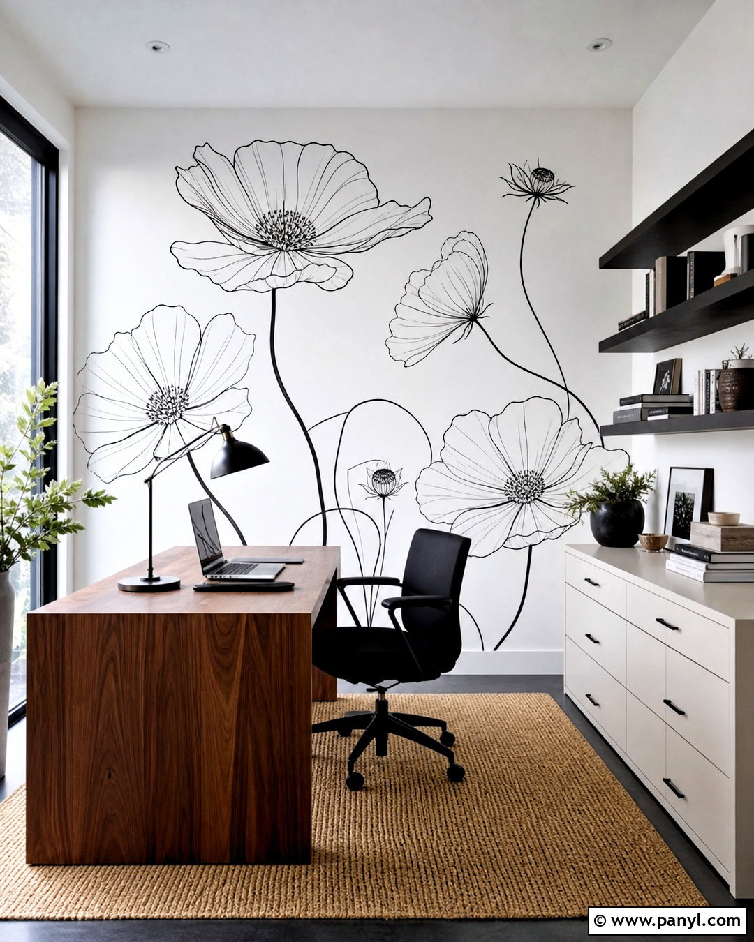 Black And White Floral Wall Painting - 20 floral wall painting ideas
