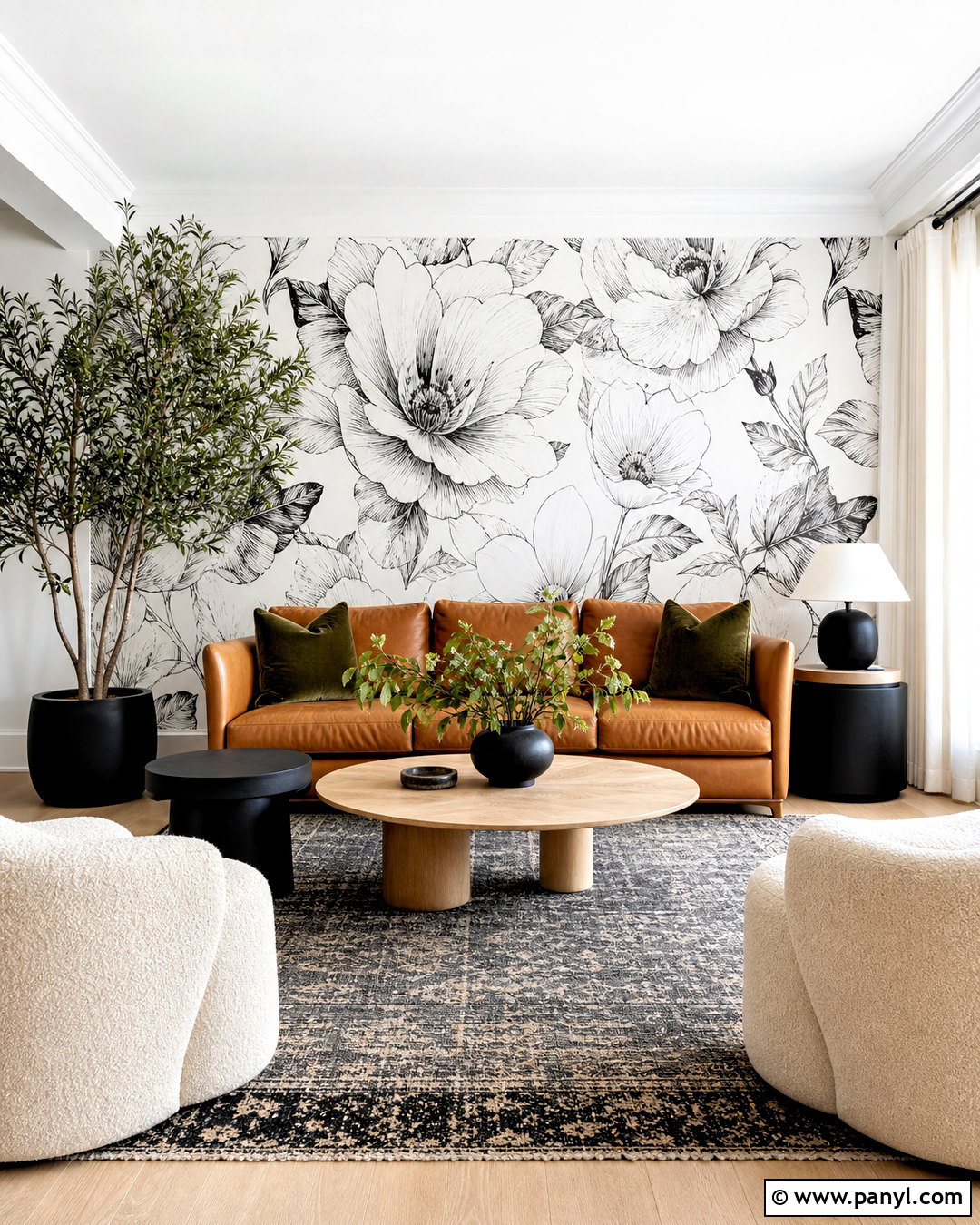 Black And White Floral Wallpaper - 20 floral wallpaper living room ideas