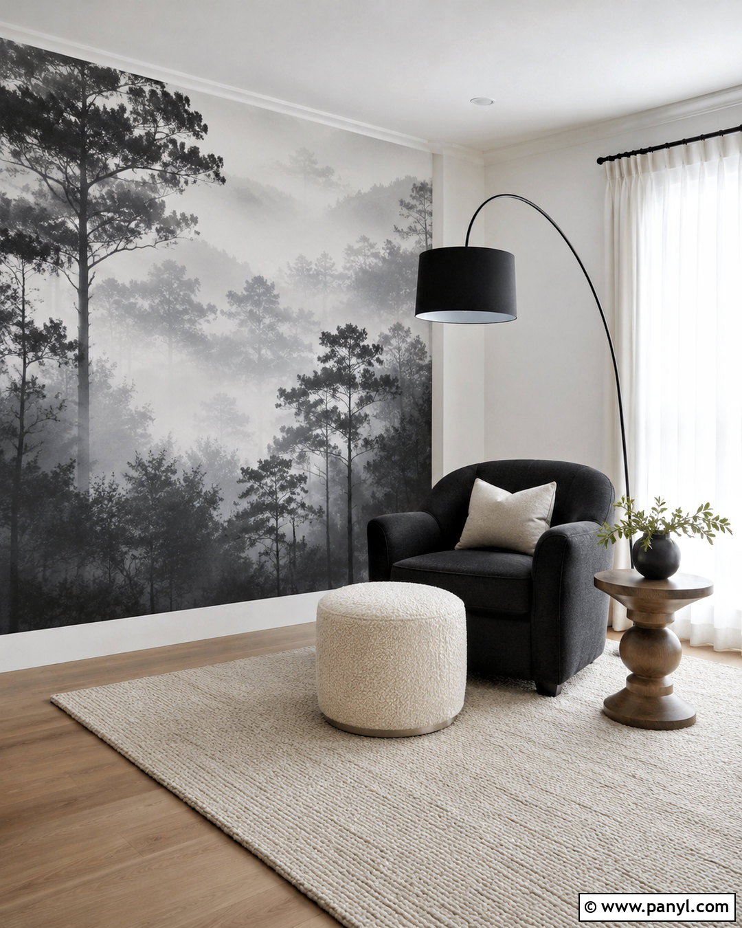 Black And White Forest Mural Accent Wall - 20 black and white wallpaper accent wall ideas