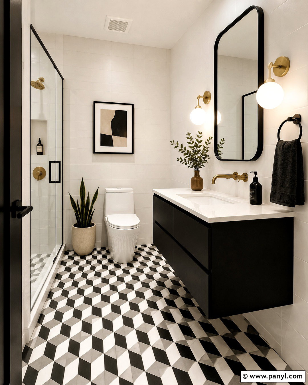 Black And White Geometric Bathroom Tile - 20 black and white bathroom tile ideas