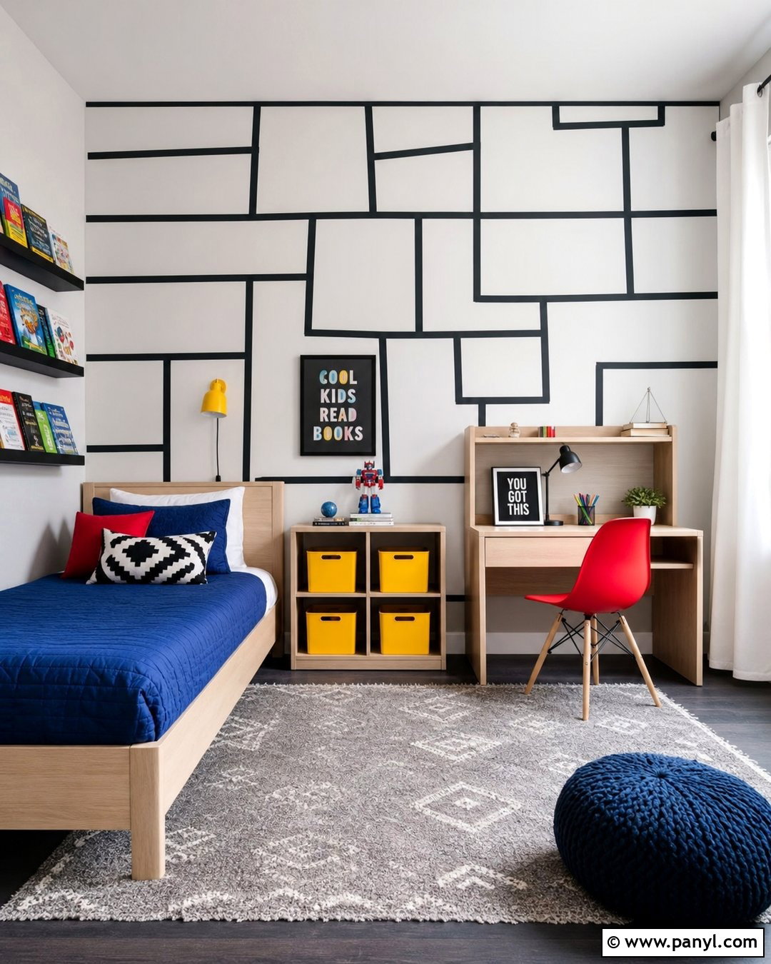 Black And White Geometric Grid Wall - 25 Geometric Wall Paint Kids
