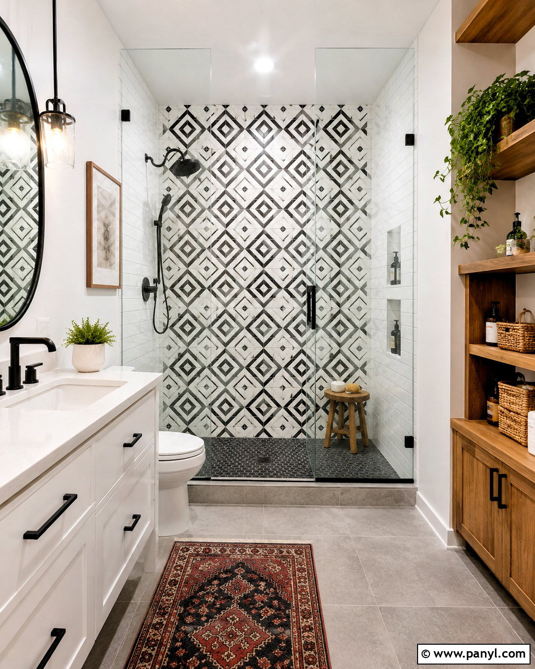 Black And White Geometric Shower Tile - 20 black and white shower tile ideas