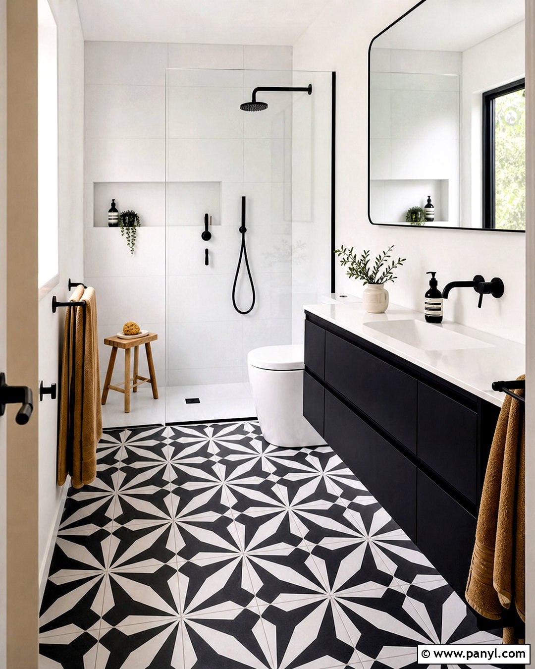 Black And White Geometric Tile Bathroom Floor - 20 bathroom with black and white tile floor ideas