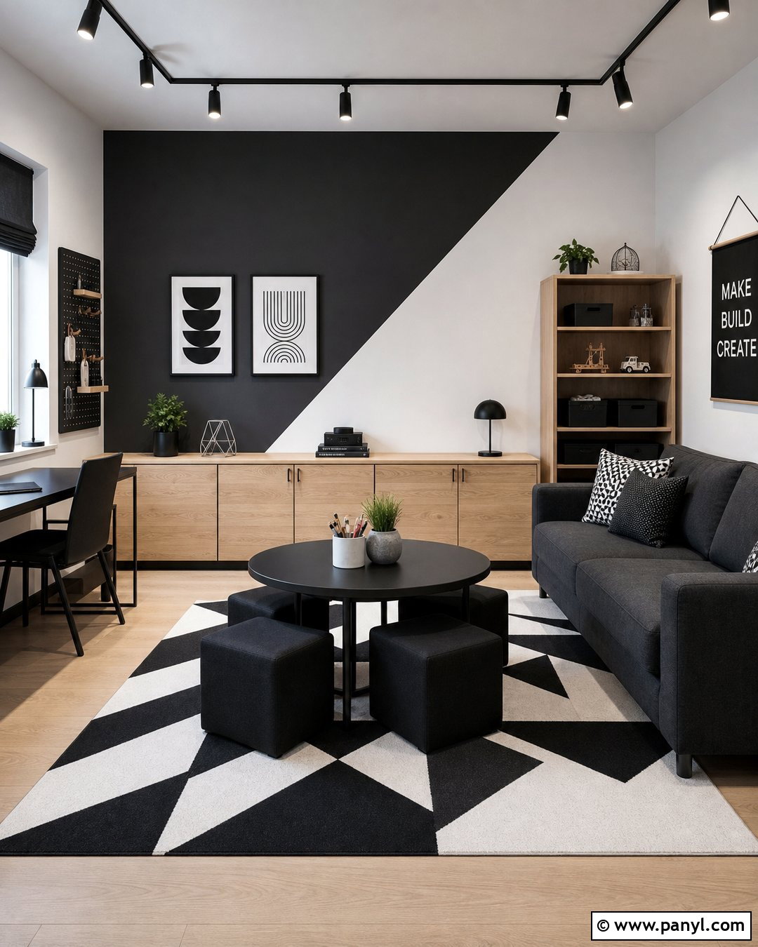 Black And White Geometric Two Tone Wall - 35 2 Tone Wall Paint Ideas