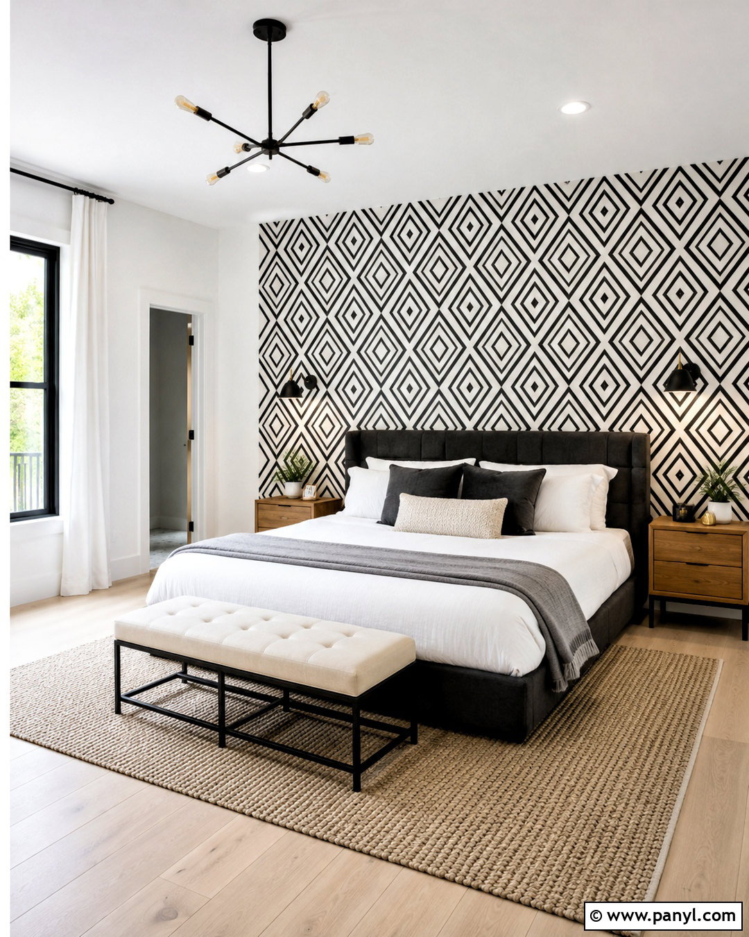 Black And White Geometric Wallpaper Accent Wall - 20 black and white wallpaper accent wall ideas