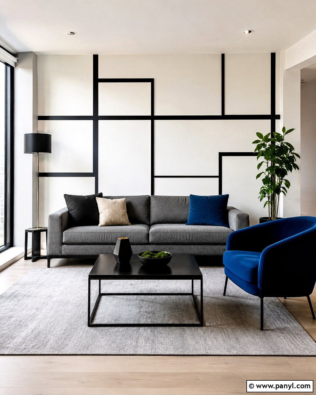 Black And White Grid Geometric Wall - 20 Modern Geometric Wall Paint Ideas