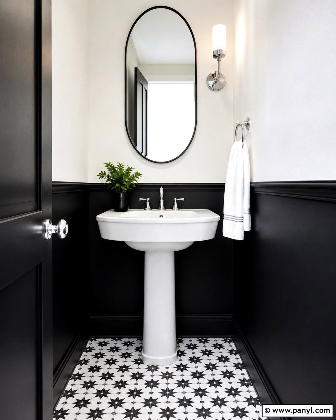 Black And White Half-Painted Powder Room - 20 Room Painted Half And Half Ideas