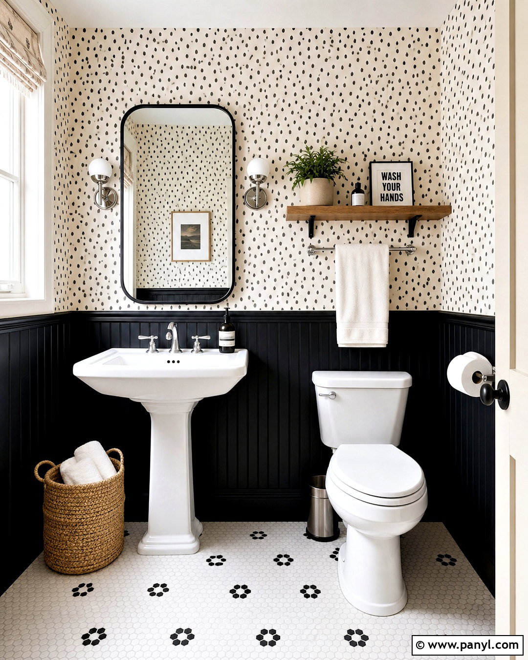 Black And White Half Wall Wallpaper In A Bathroom - 20 half wall wallpaper ideas