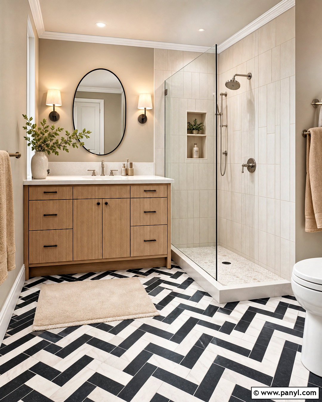 Black And White Herringbone Bathroom Floor - 20 bathroom with black and white tile floor ideas