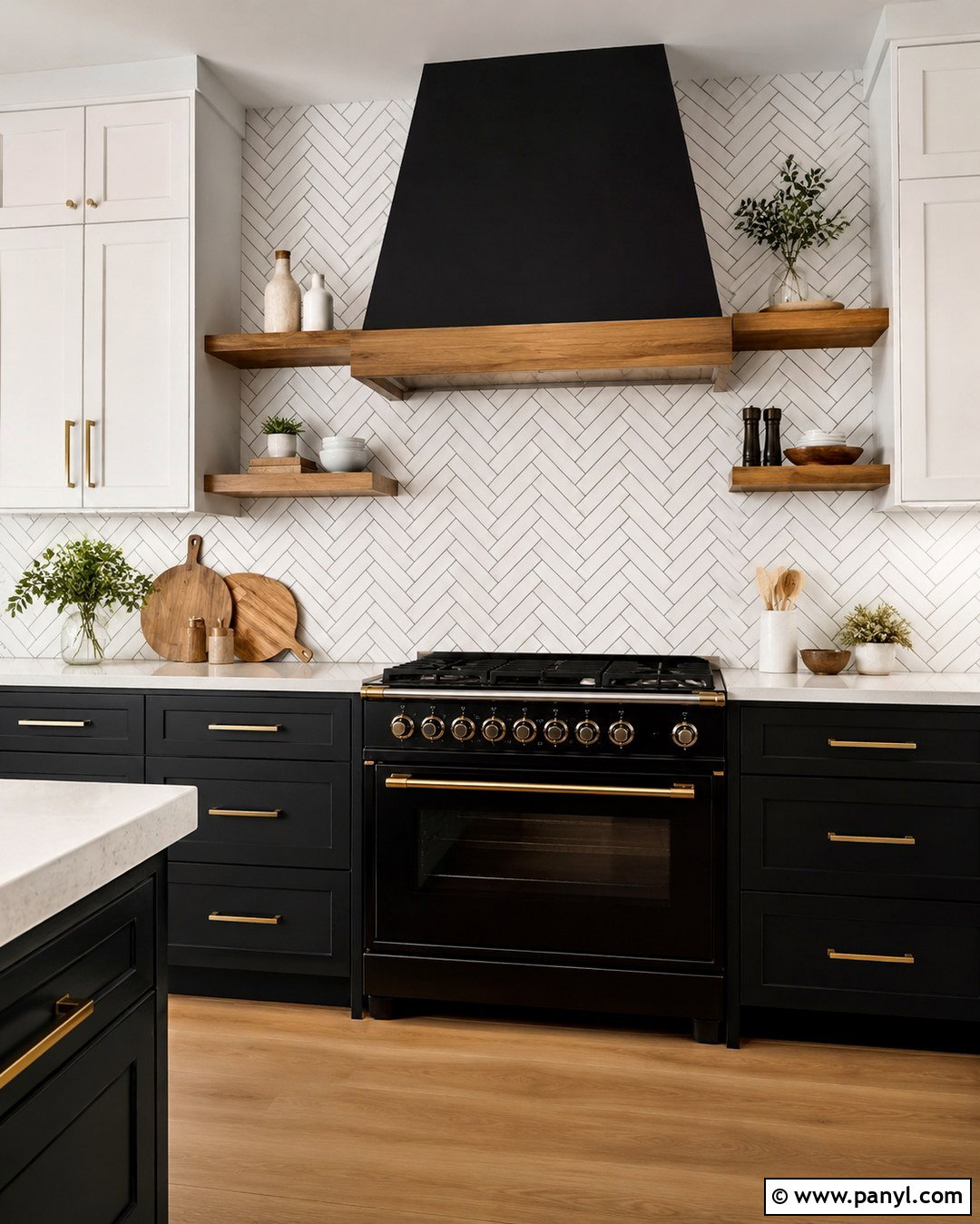 Black And White Herringbone Kitchen Wall - 20 Black And White Statement Wall Ideas