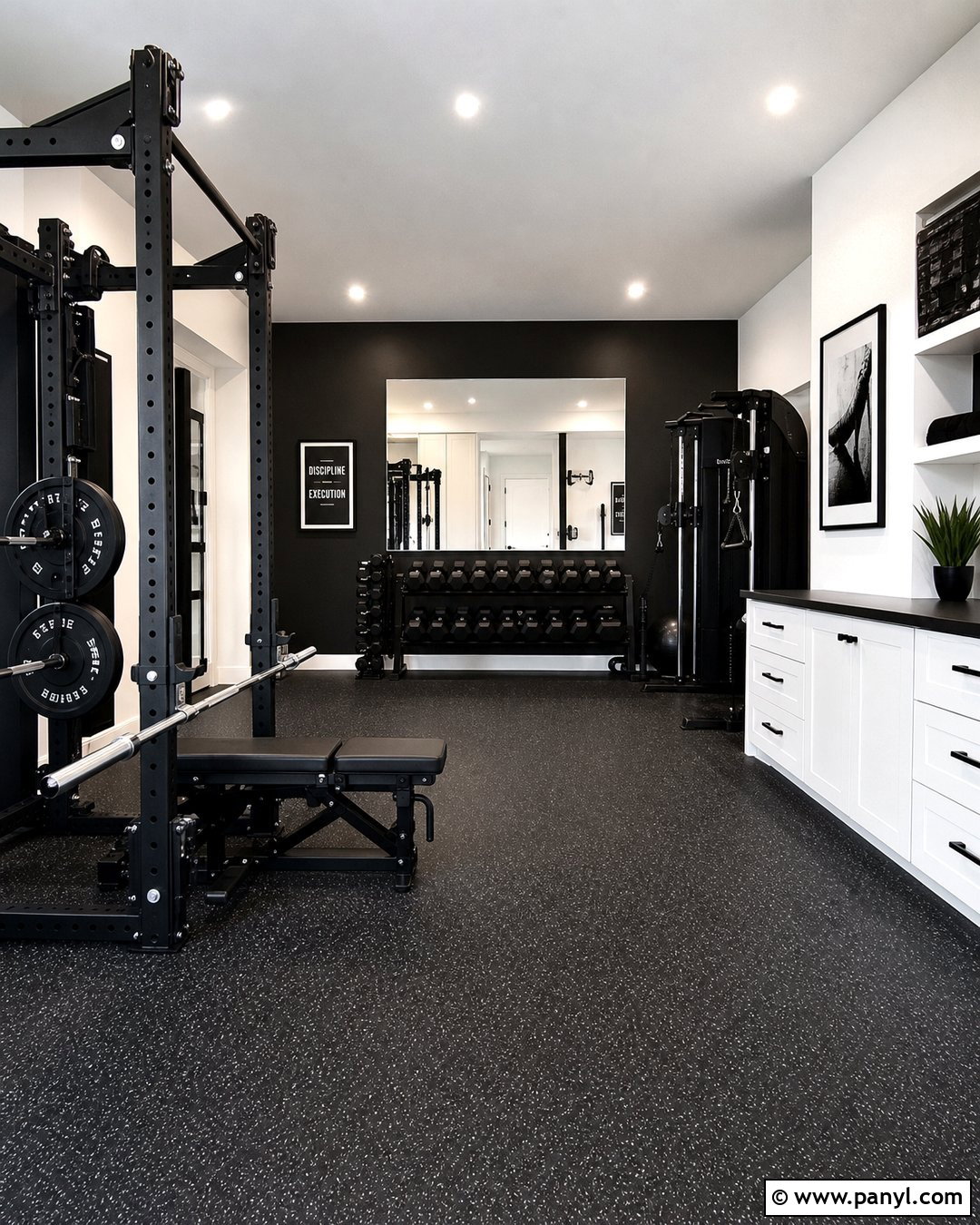 Black And White Home Gym - 25 Black Walls Home Gym Ideas