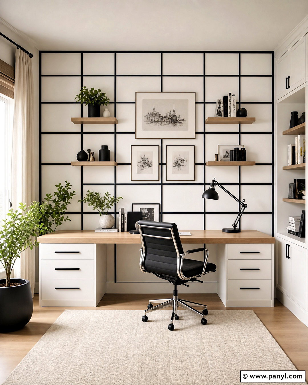 Black And White Home Office Grid Wall - 20 black and white wall design ideas
