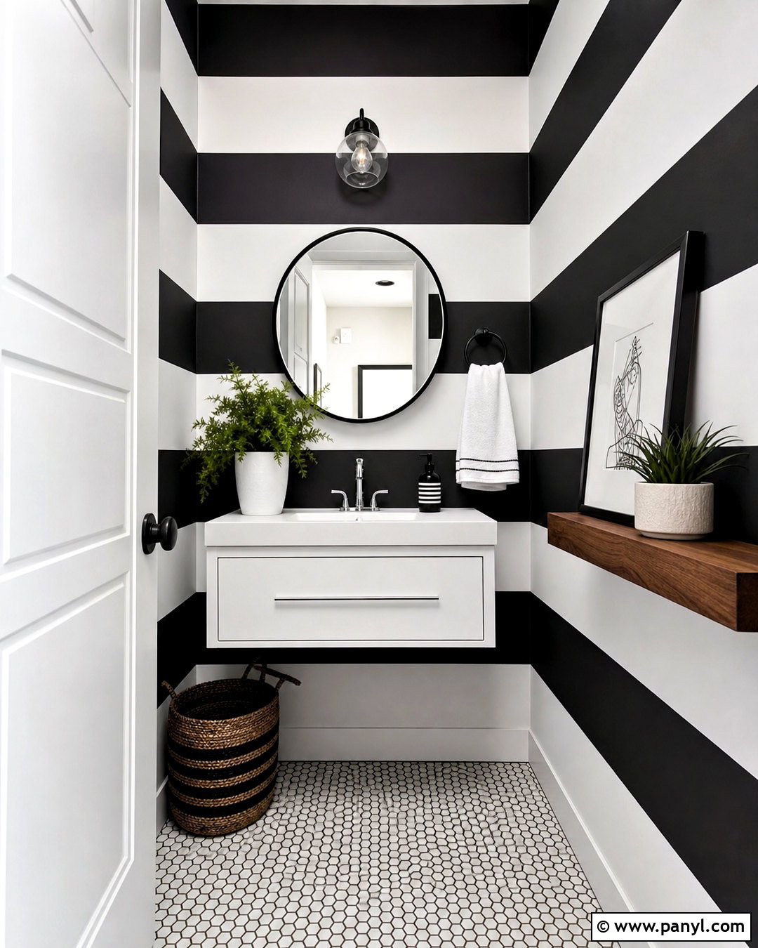 Black And White Horizontal Bathroom Stripes - 20 striped bathroom walls