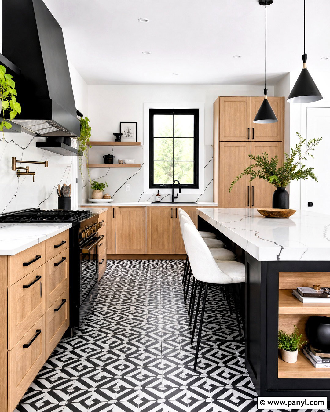 Black And White Kitchen With Oak Cabinets - 20 kitchen color schemes with oak cabinets