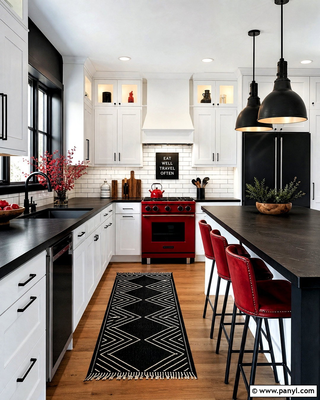 Black And White Kitchen With Red Accents - 20 kitchen with red accents