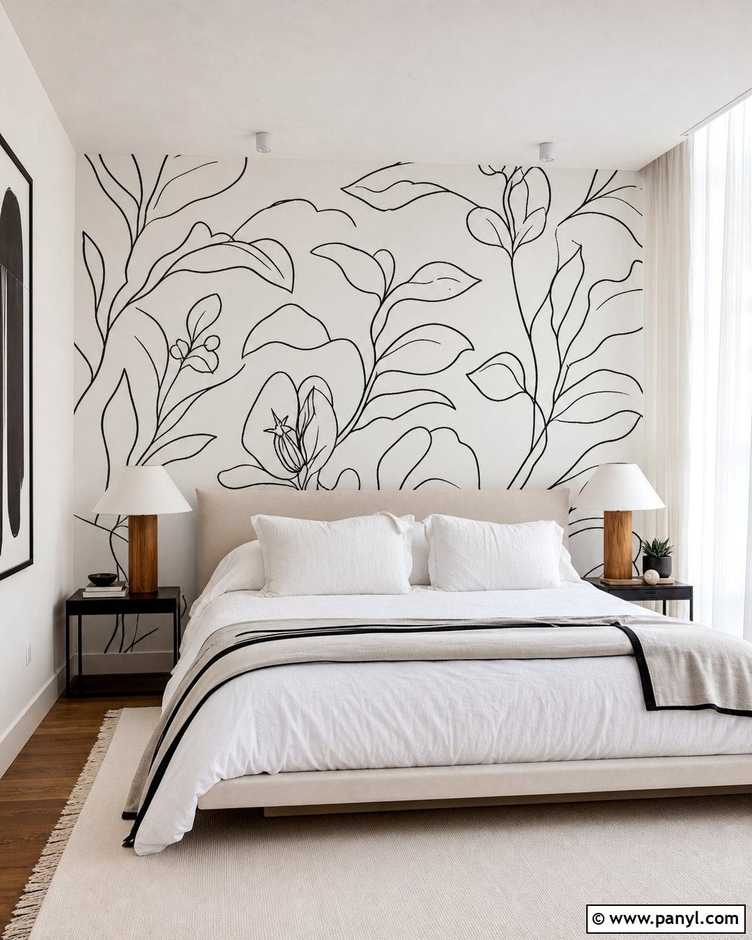 Black And White Line Art Accent Wall - 35 Black And White Accent Wall Ideas