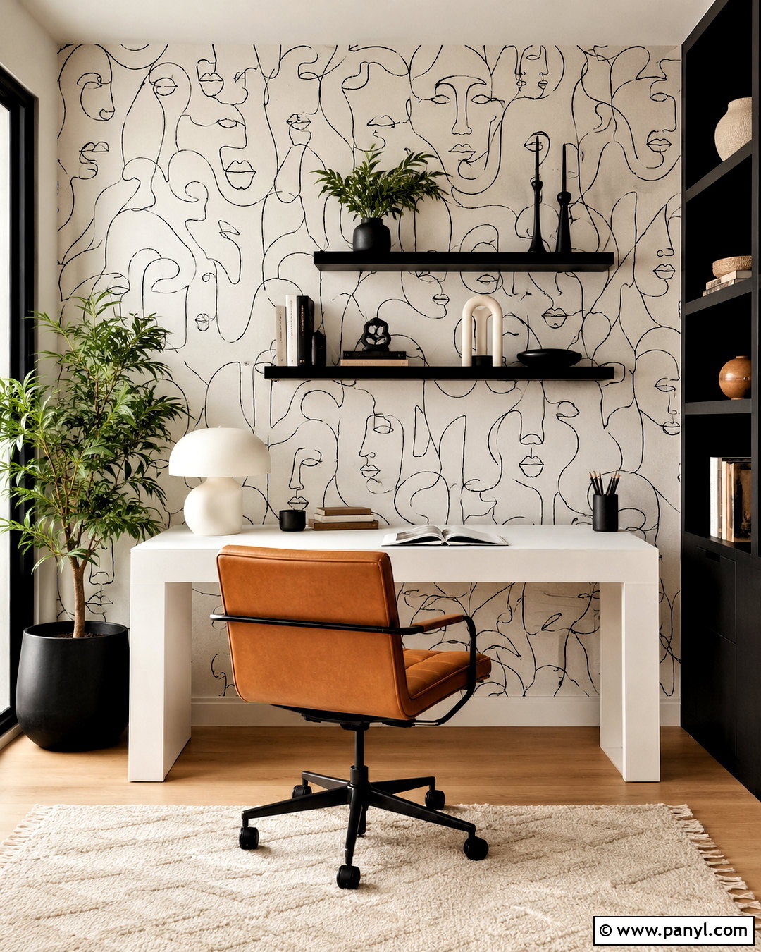 Black And White Line Art Wallpaper Accent Wall - 20 black and white wallpaper accent wall ideas