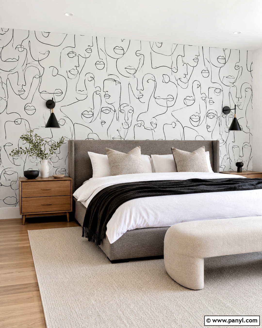 Black And White Line Art Wallpaper Bedroom - 20 black and white wallpaper bedroom ideas