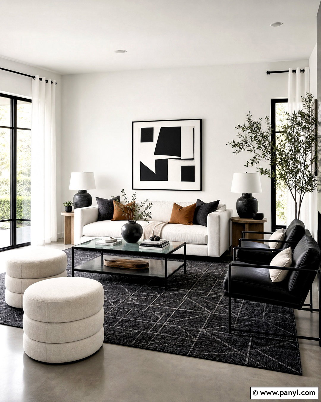 Black And White Living Room With Grey Floors - 20 white walls grey floor ideas