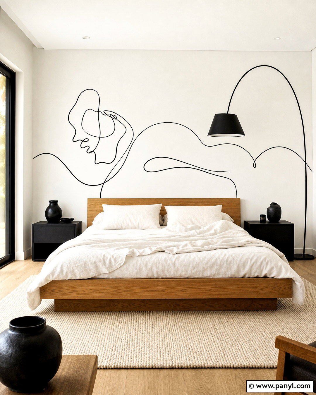 Black And White Minimal Line Art Wall - 20 black and white wall painting ideas