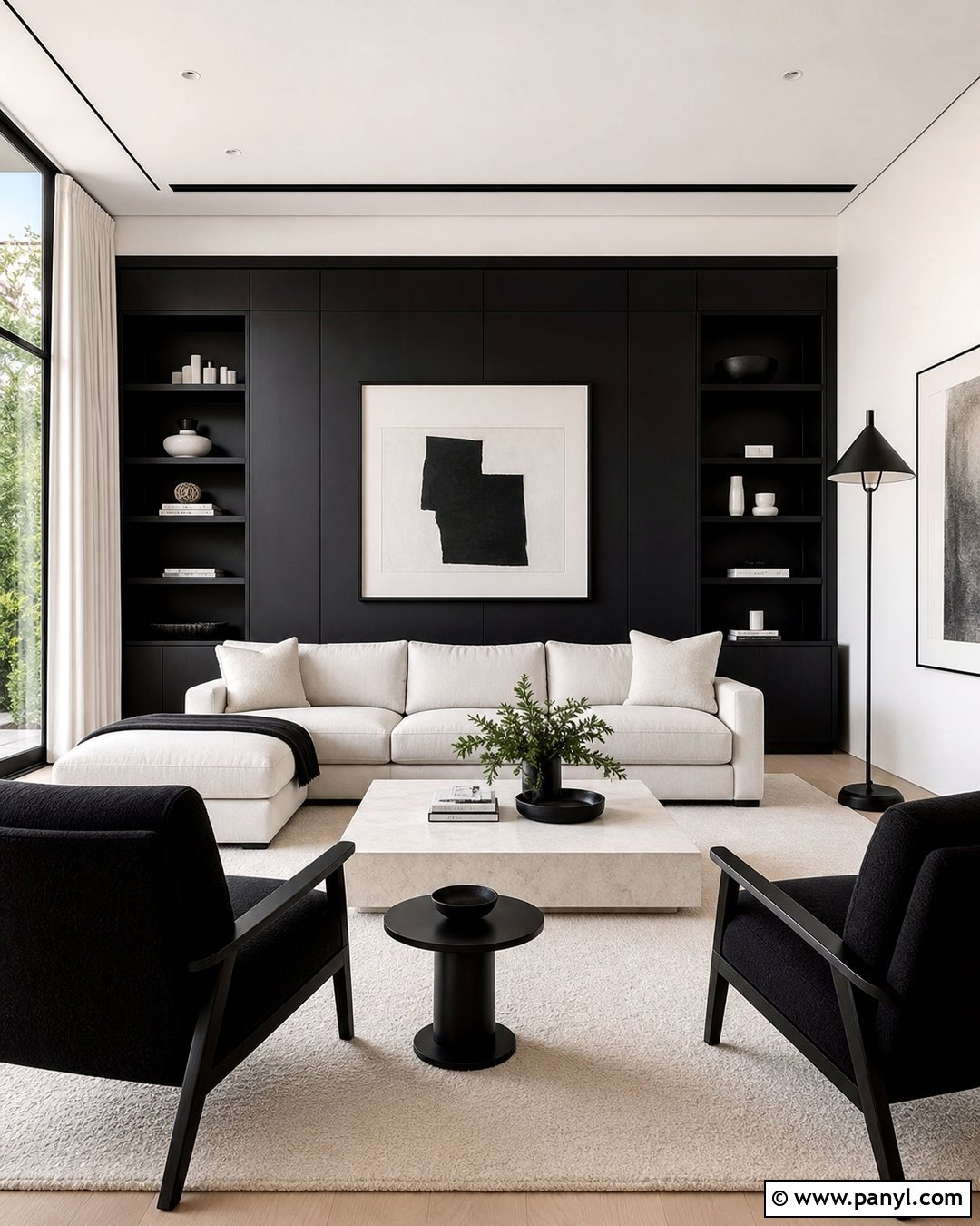 Black And White Minimalist Living Room - 30 Black Wall Interior Ideas