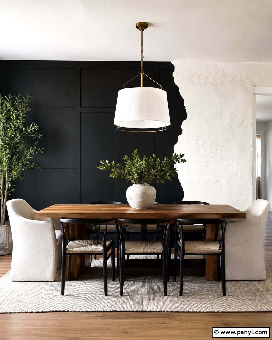 Black And White Mixed Texture Dining Wall - 20 Black And White Statement Wall Ideas
