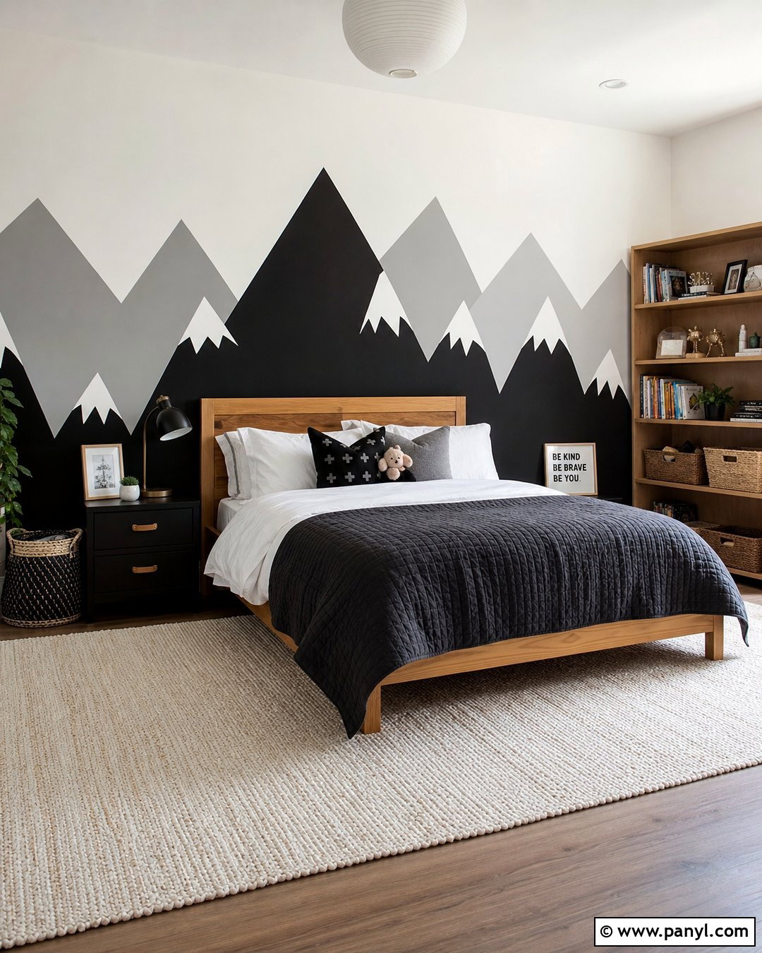 Black And White Mountain Mural Accent Wall - 35 Black And White Accent Wall Ideas
