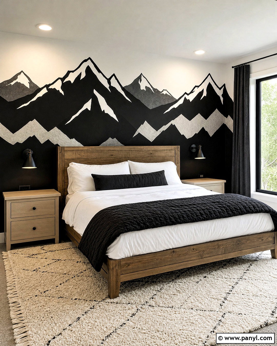 Black And White Mountain Mural - 20 black and white wall painting ideas