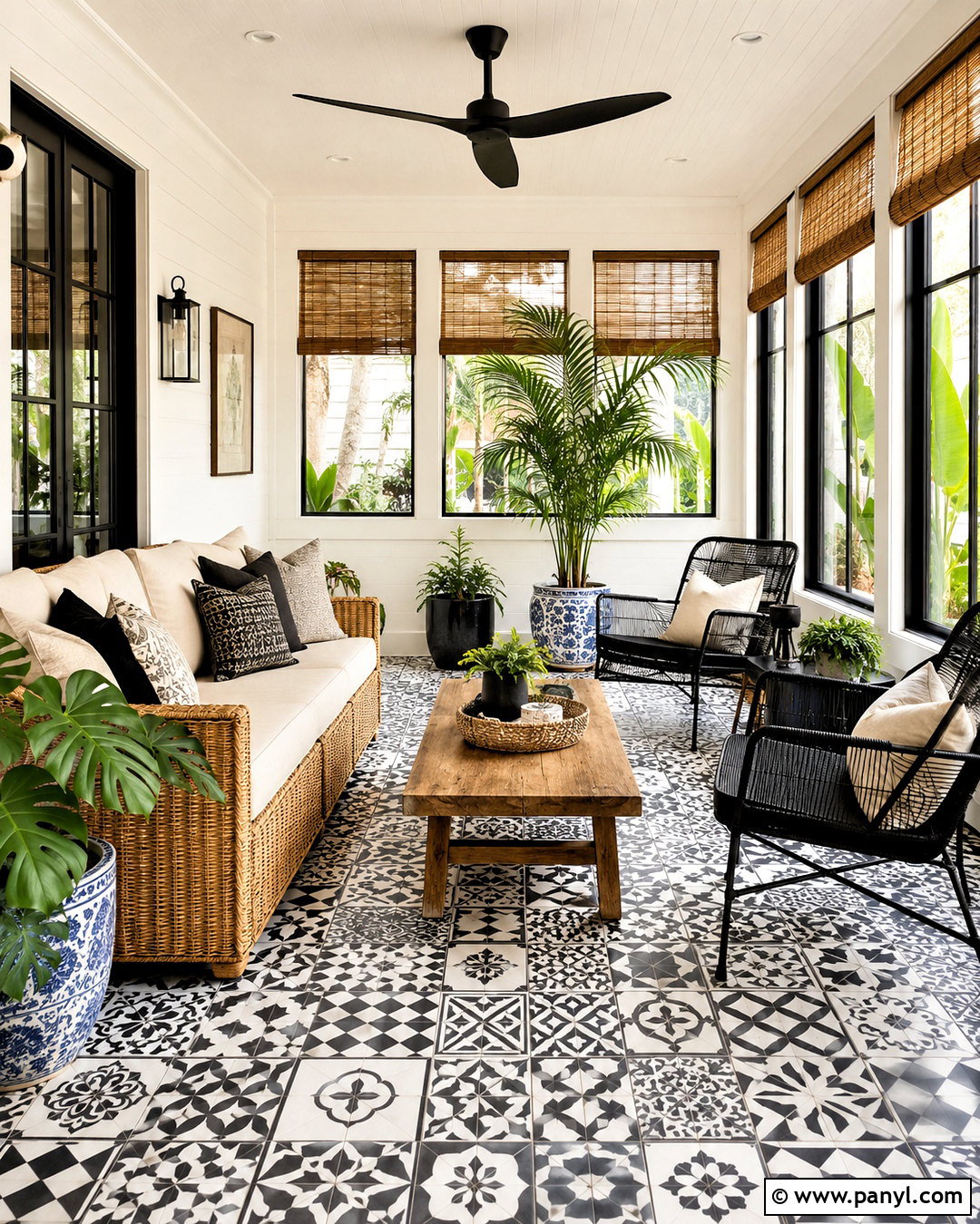 Black And White Patchwork Sunroom - 20 black and white pattern design ideas