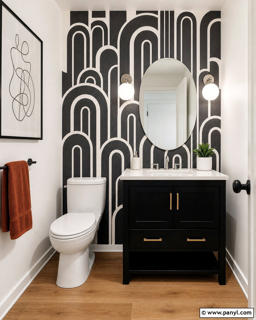 Black And White Patterned Wall - 20 Black Accent Wall Half Bathroom Ideas