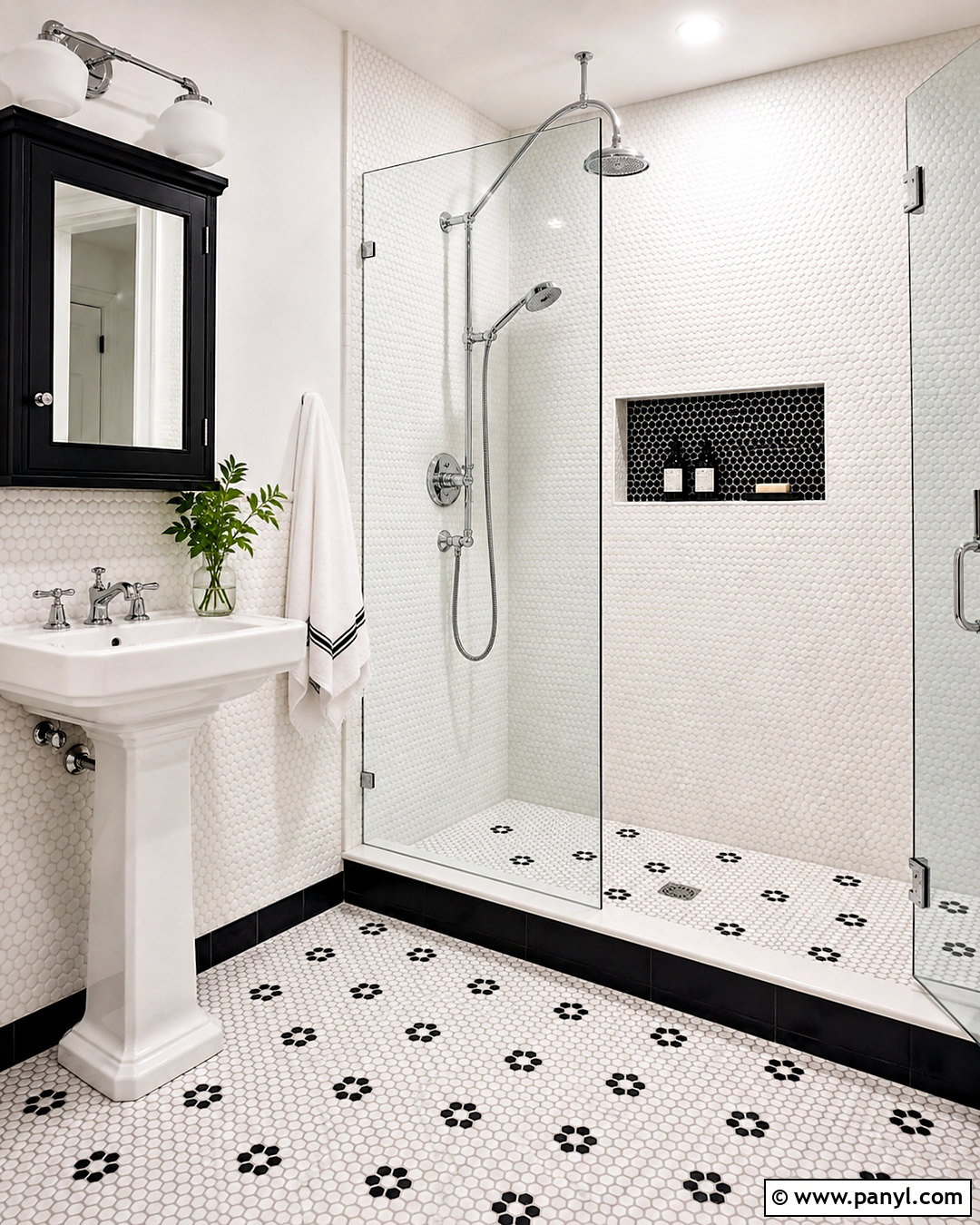 Black And White Penny Shower Tile - 20 black and white shower tile ideas