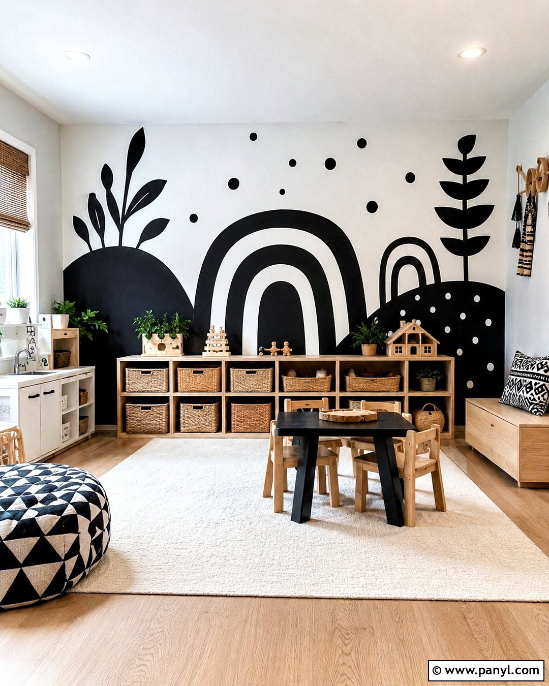Black And White Playroom Mural Accent Wall - 20 White And Black Accent Wall Ideas