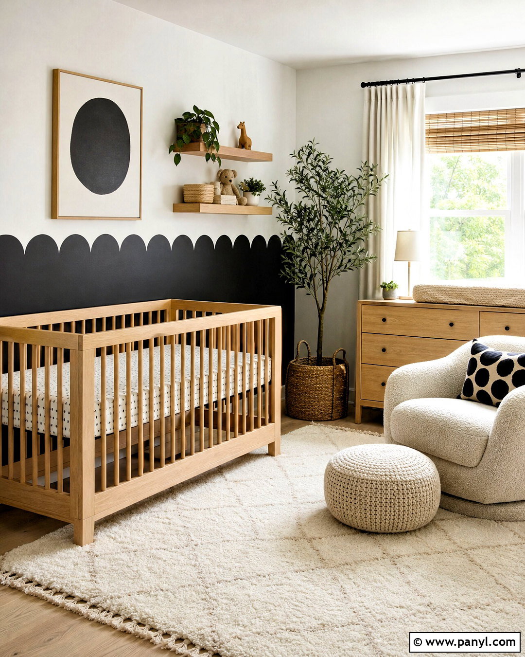 Black And White Scalloped Wall - 20 black and white wall painting ideas