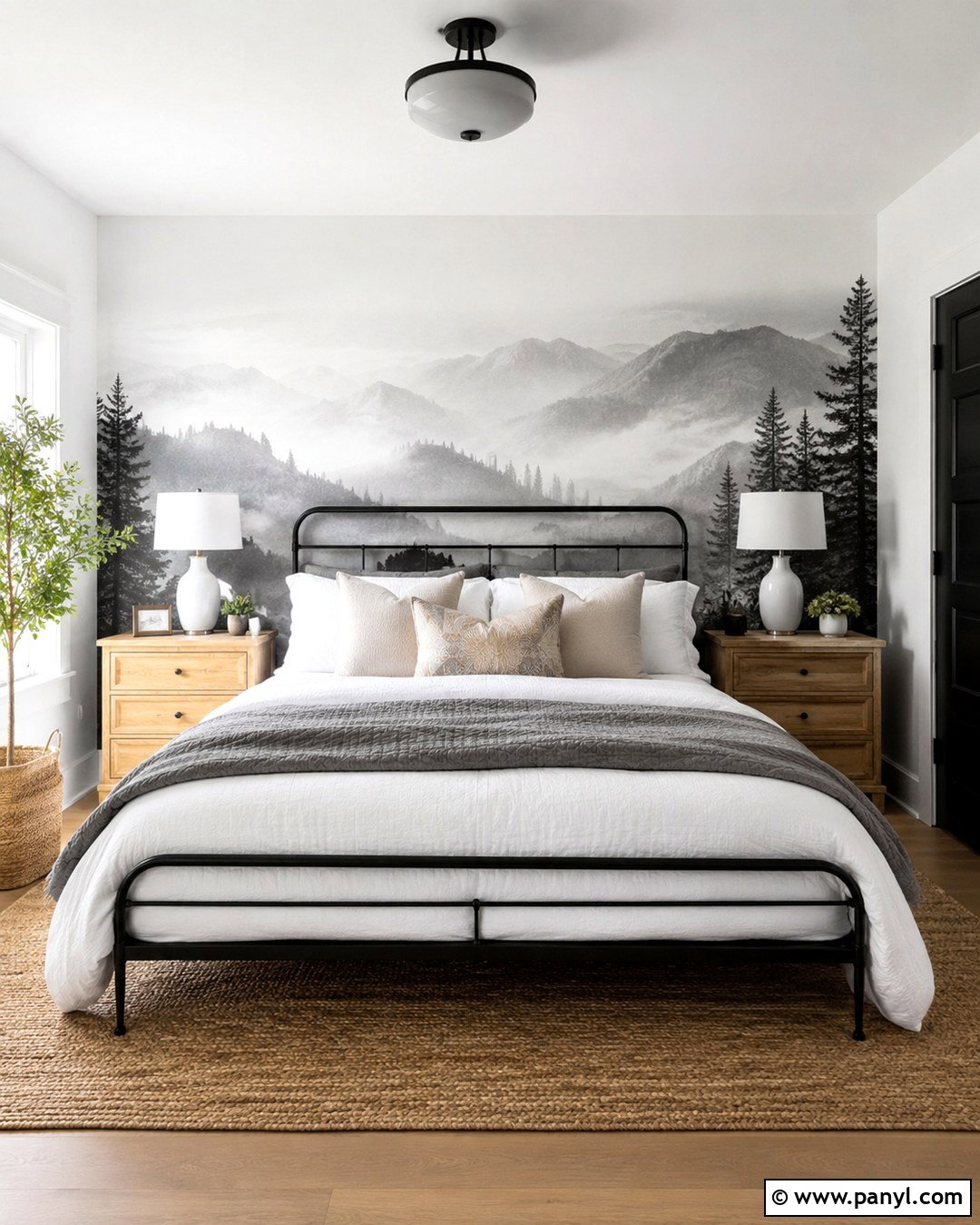 Black And White Scenic Guest Room Wall - 20 Black And White Statement Wall Ideas