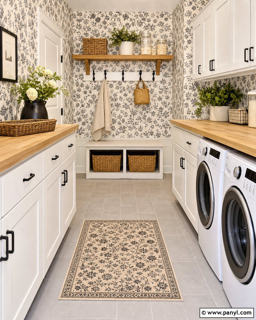 Black And White Small Print Laundry Room - 20 wallpaper ideas black and white ideas