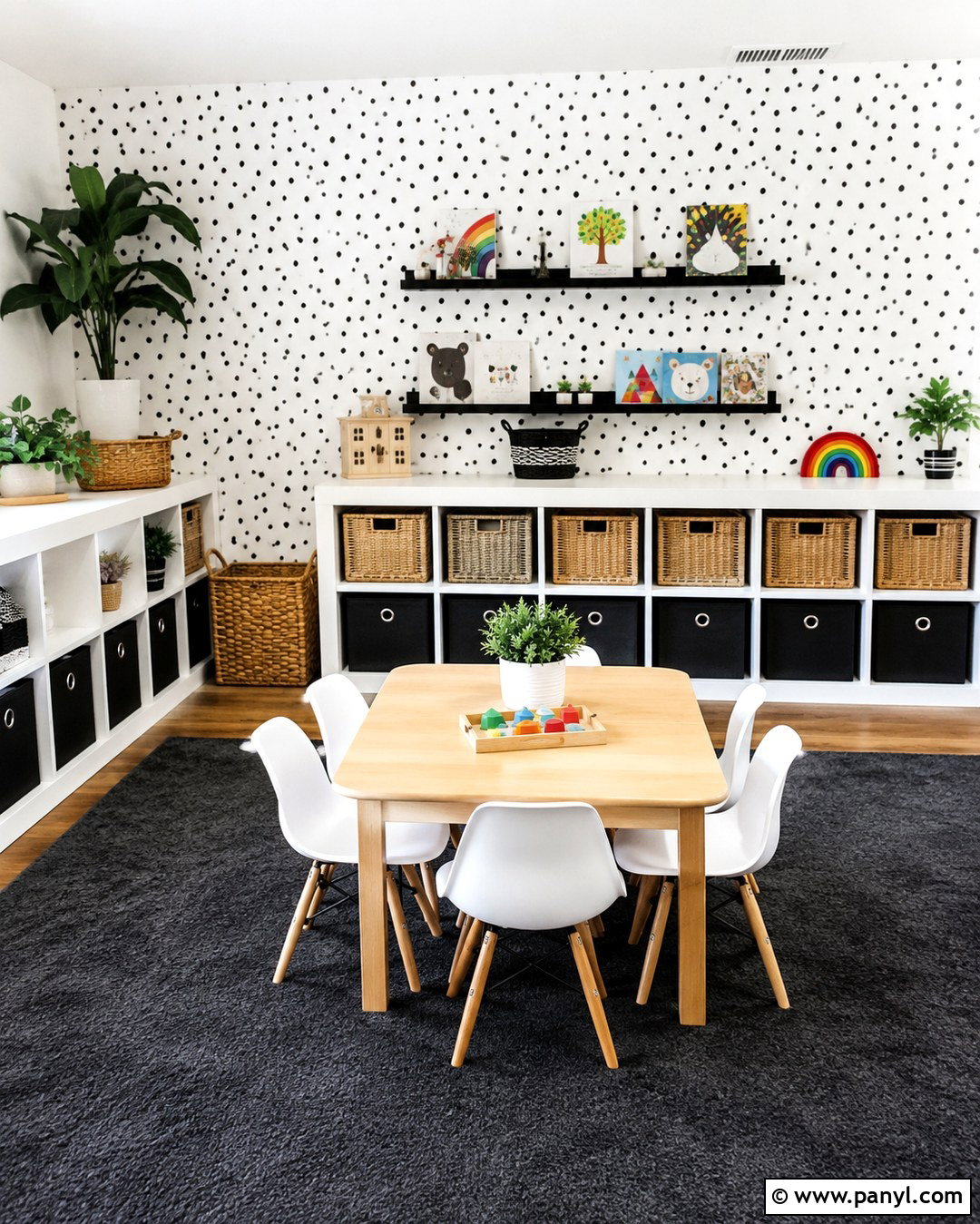 Black And White Speckled Playroom Wall - 20 Black And White Statement Wall Ideas