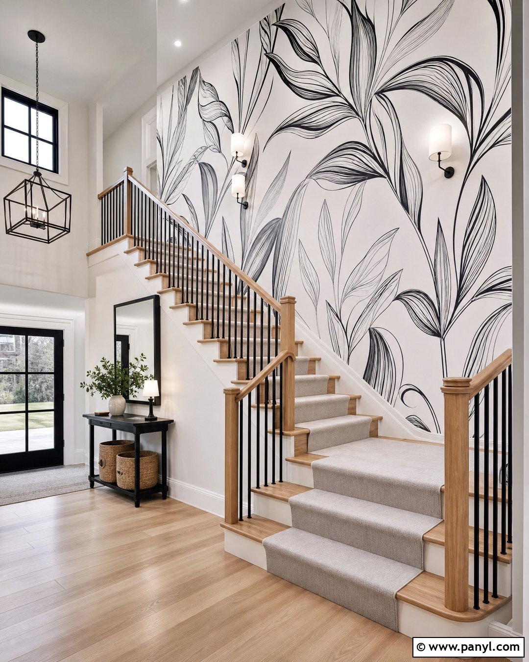 Black And White Stairway Mural - 35 Black And White Accent Wall Ideas