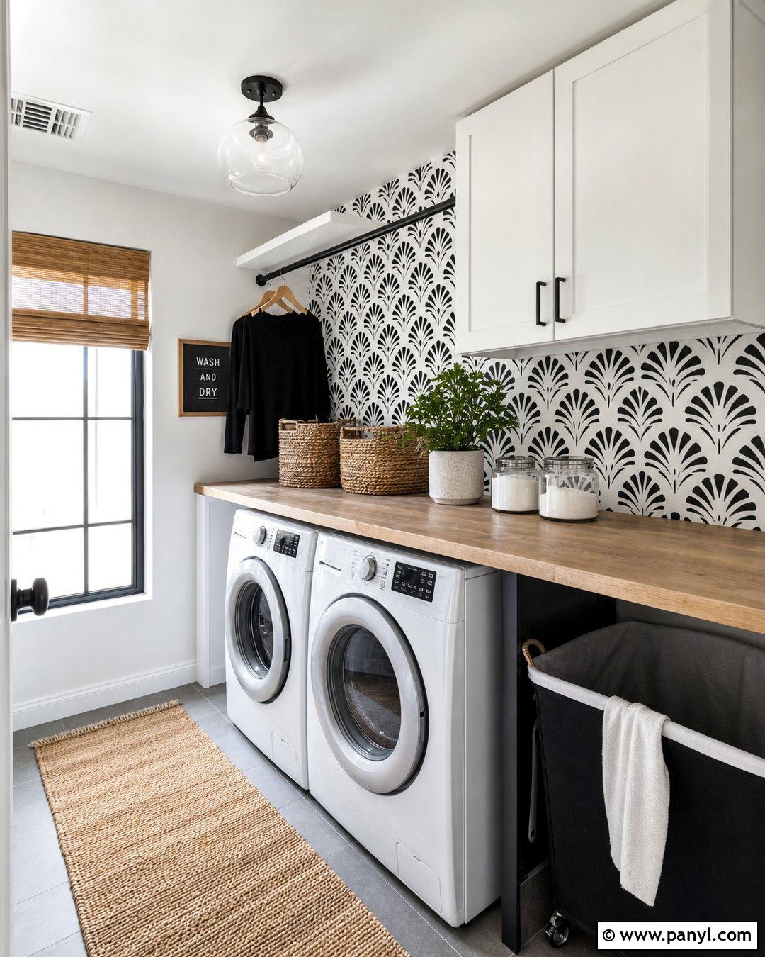 Black And White Stencil Laundry Wall - 35 Black And White Accent Wall Ideas