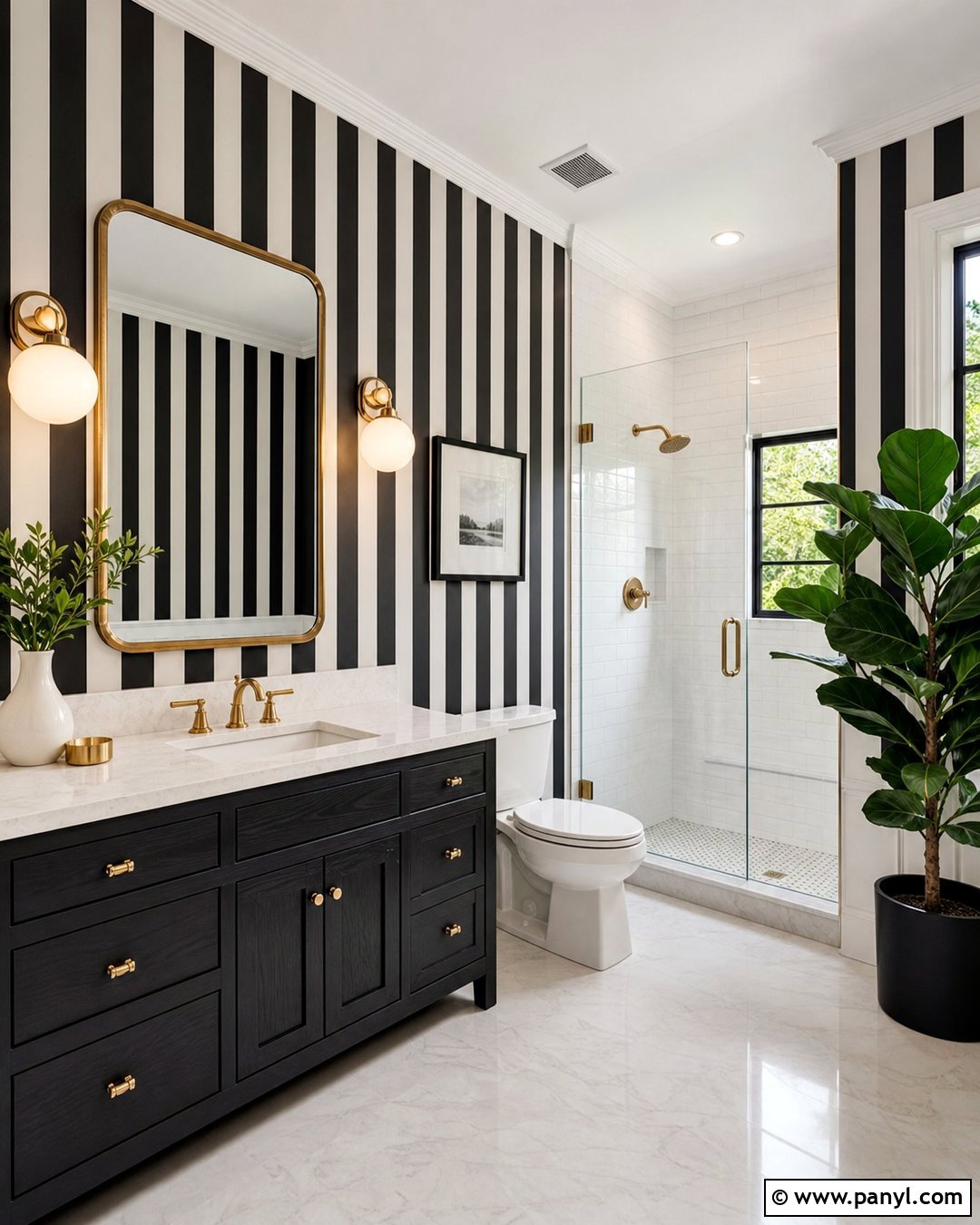 Black And White Striped Bathroom Walls - 20 Elegant Bathroom With Striped Walls