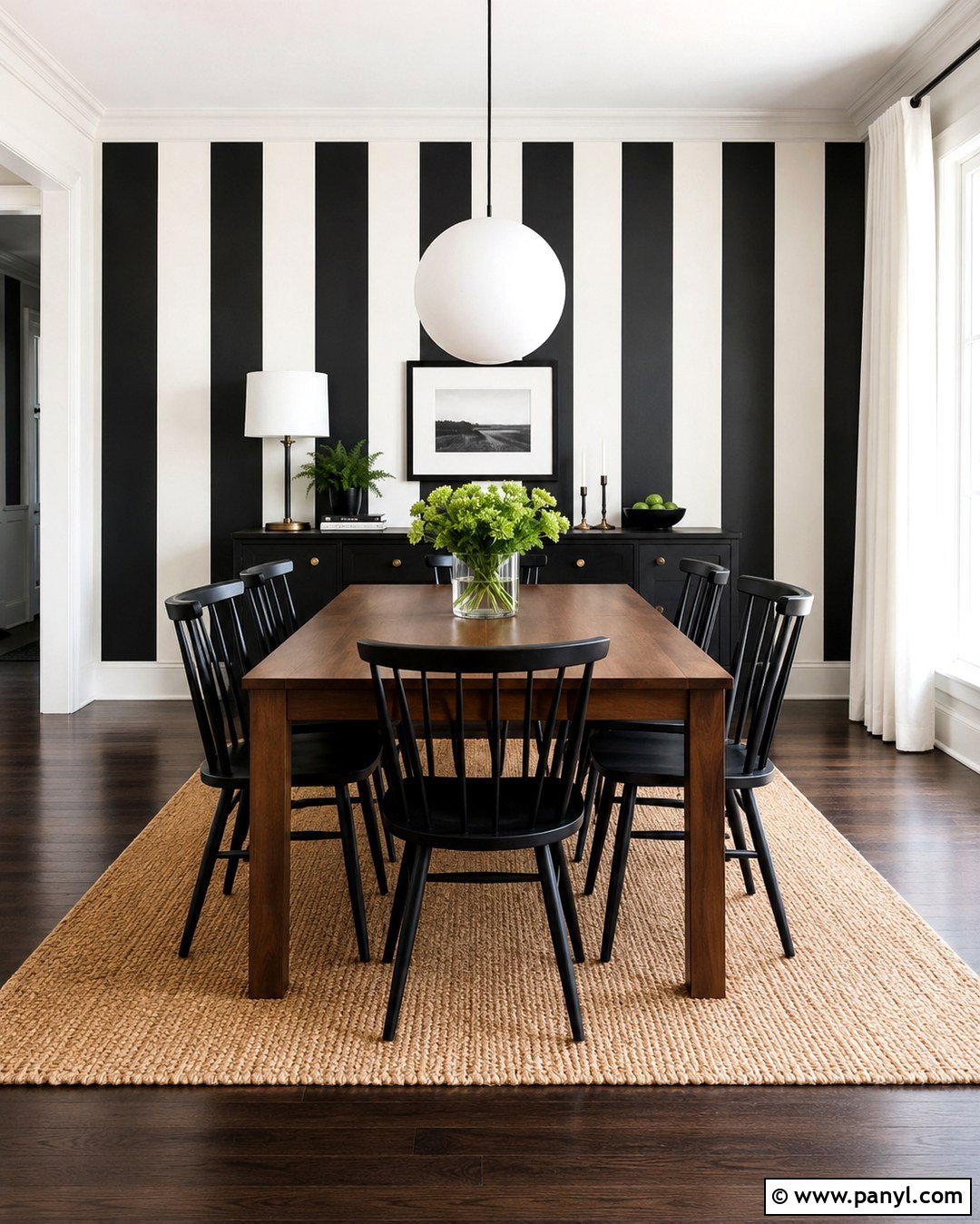 Black And White Striped Dining Room Wall - 20 Black And White Statement Wall Ideas