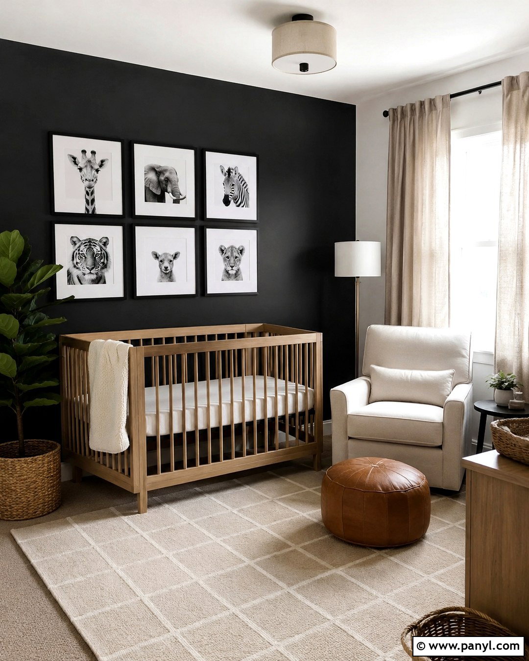 Black And White Striped Nursery Wall - 20 Black Nursery Wall Ideas