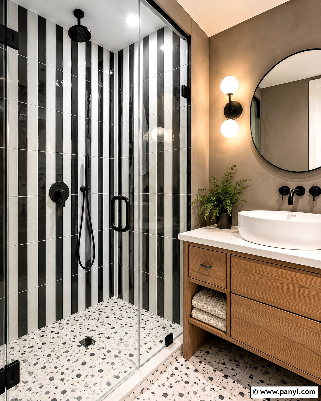 Black And White Striped Shower Tile - 20 black and white pattern tile bathroom ideas