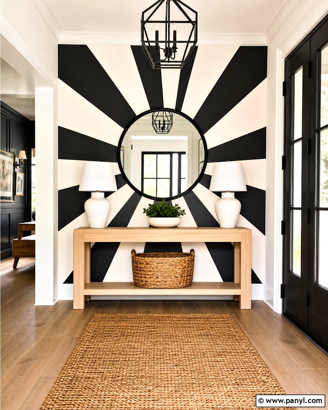 Black And White Sunburst Wall - 20 black and white wall painting ideas