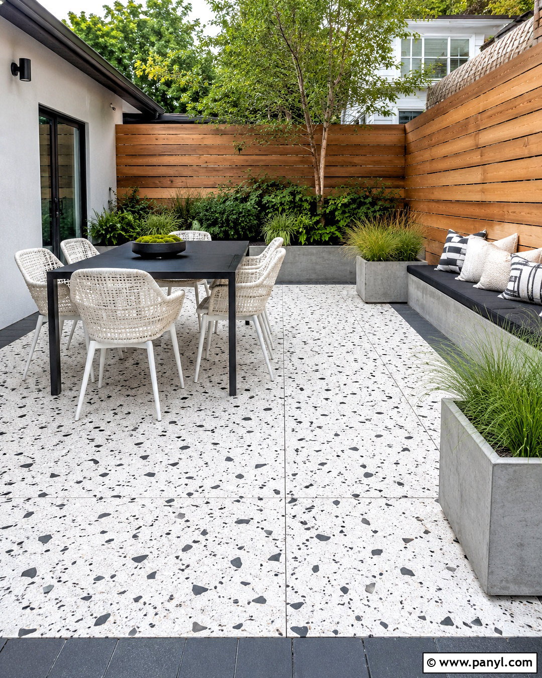 Black And White Terrazzo Patio - 20 black and white geometric pattern ideas