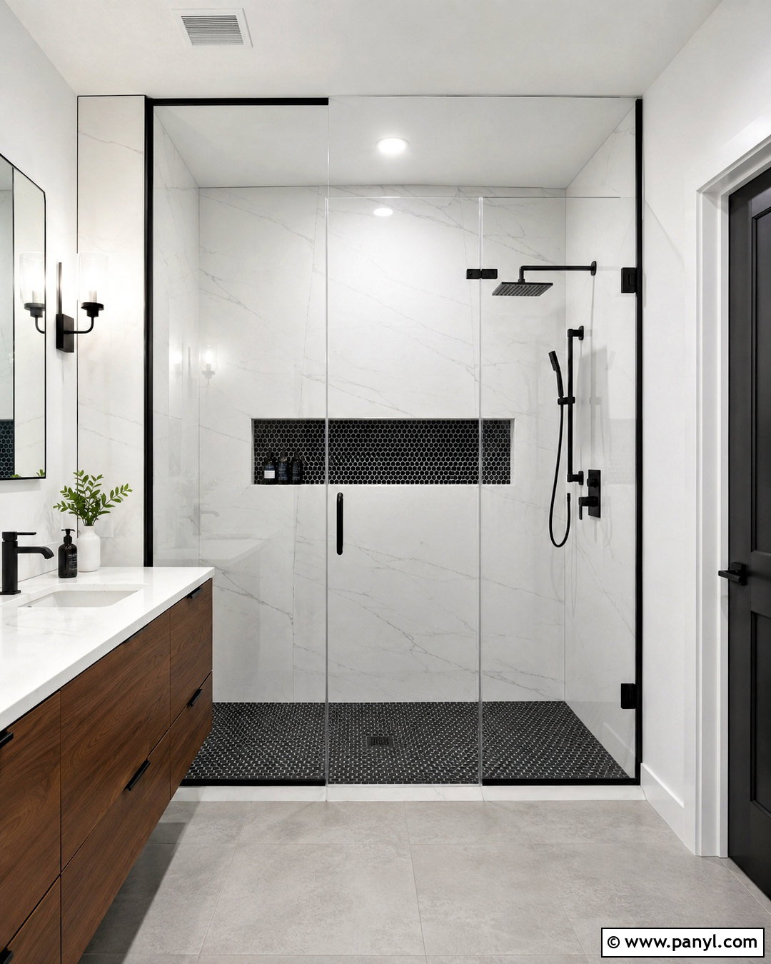 Black And White Tile Shower With Glass Door - 20 black and white bathroom tile ideas